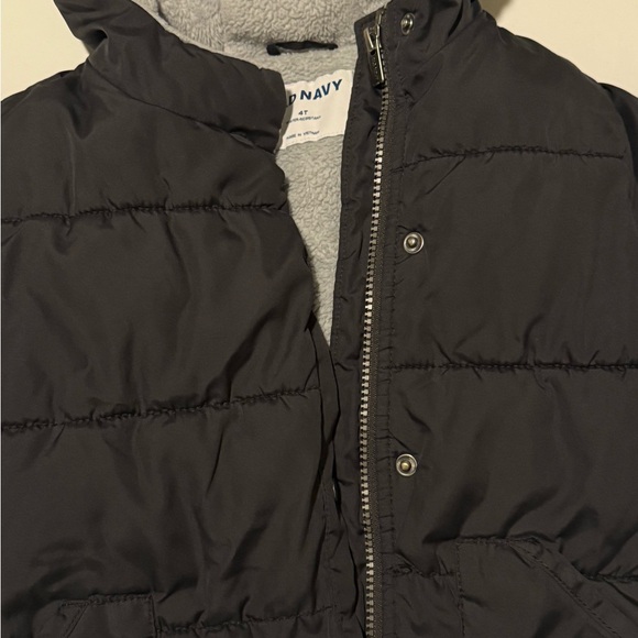 Old Navy Kids Black Puffer Coat with Gray Lining - Picture 5 of 6